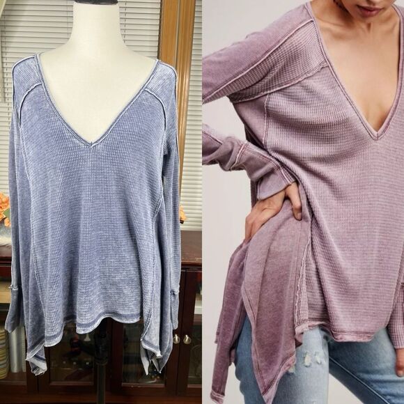 Free People Pacific Thermal Top Waffle Knit Long Sleeve Size Large NWT OB544679 - Picture 1 of 6